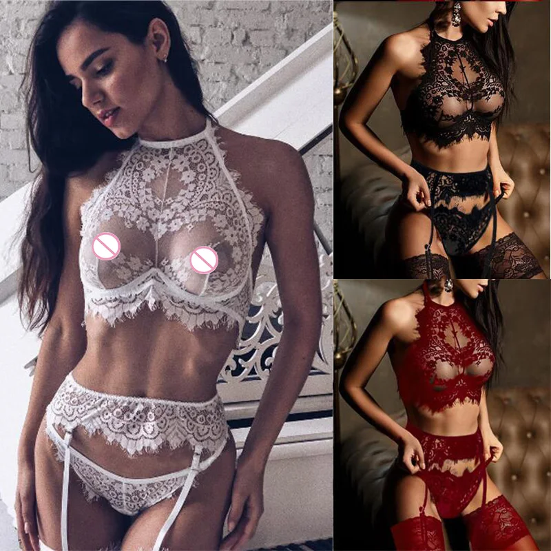 Женское сексуальное прозрачное кружевное нижнее белье эротический комплект