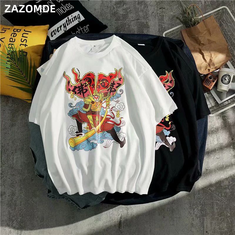 Футболка ZAZOMDE мужская с мультяшным принтом хлопковая уличная одежда в стиле хип