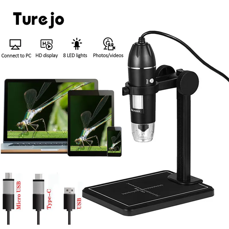1600X HD Digital Microscope 8 LED 2MP Electronic Microscope with Lift Stand X4 USB Zoom Camera Magnifier For MAC Android PC datyson biological microscope zoom 1600 times animal plant blood analysis instrument with 2 mp camera digital electronic eyepiec