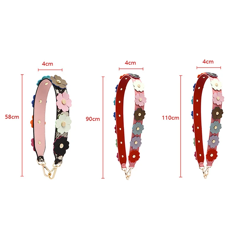 Fashion Genuine Leather Shoulder Strap Colorful Flower 3D Design Bag Strap Women handbag strap for Bag Accessories Bag Handle