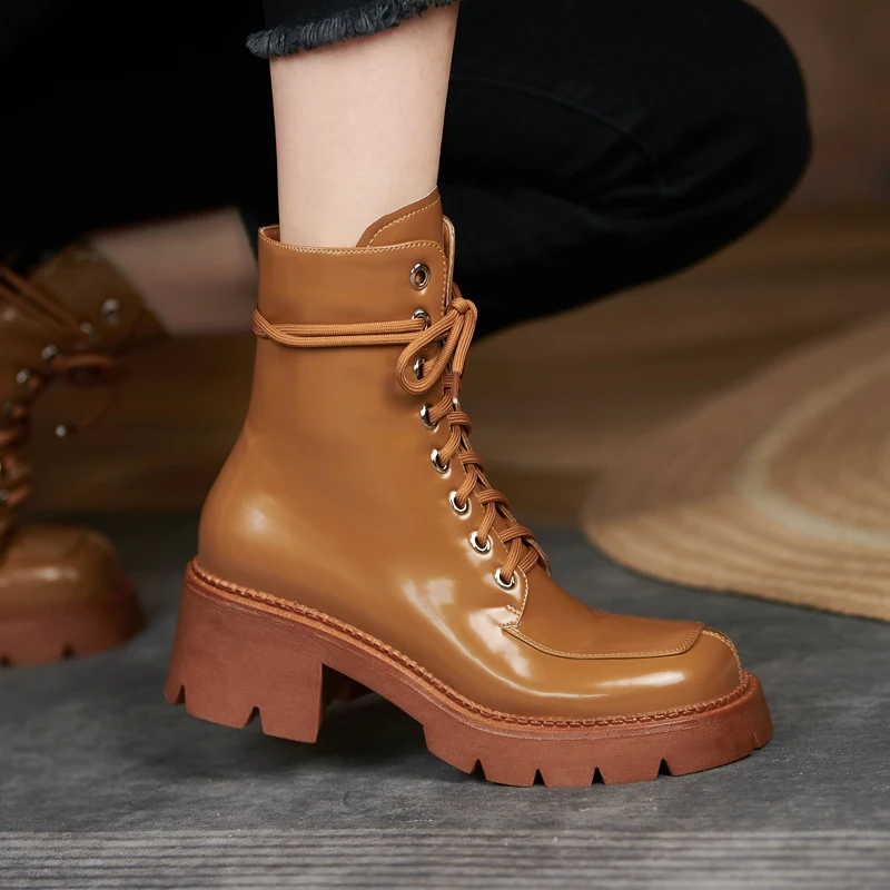 

Martin Boots Women's Shoes British Style 2021 Autumn Winter New Vintage Leather Short Boots Thick Heel Motorcycle Boots Botines