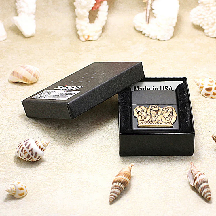 

Genuine Zippo oil lighter copper windproof Black 3D monkey cigarette Kerosene lighters Gift With anti-counterfeiting code