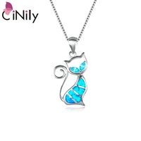 cinily created blue fire opal blue zircon silver plated wholesale lovely cute cat for women jewelry pendant 1 38 od5047