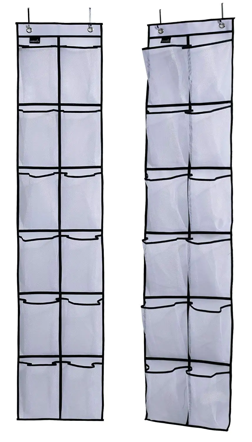 Over The Door Shoe Organizer 12 Large Mesh Pockets Hanging closet organizer Mesh Pockets Hanging Shoe Rack bag hanging - Цвет: white black