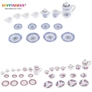 Новинка 1:12 Миниатюрный фарфоровый набор чайной чашки 15 шт. Цветочная посуда кухонный кукольный домик мебель игрушки для детей