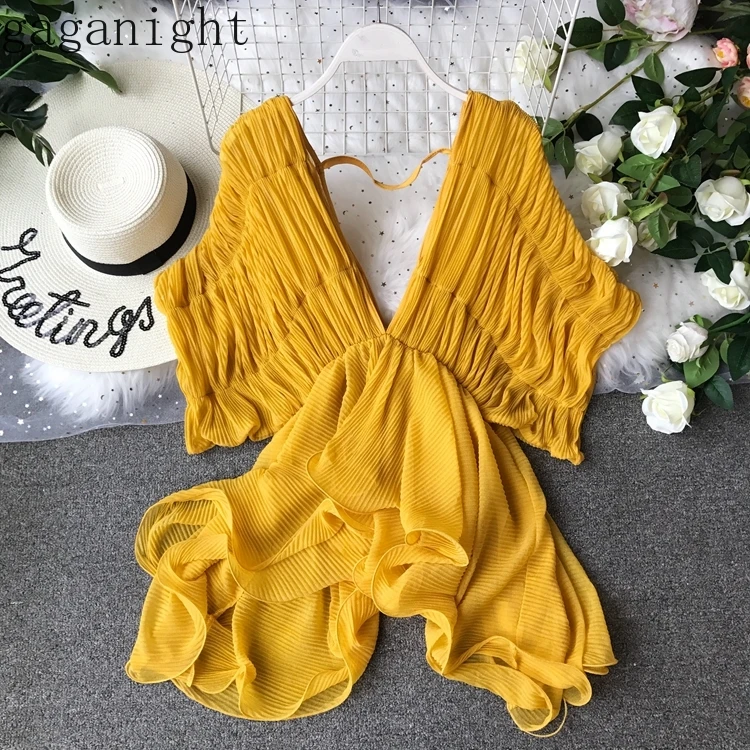 Женская винтажная блузка с глубоким v образным вырезом Gaganight плиссированные