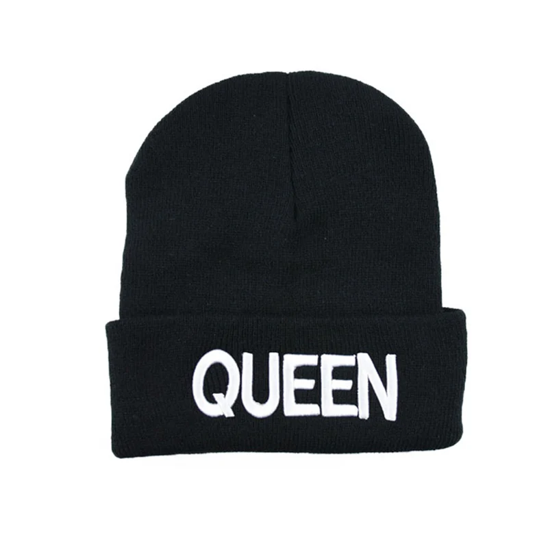 Зимние вязаные шапки для женщин, шапки с надписью KING QUEEN, шапка в стиле хип-хоп для девушек, осенняя женская теплая бини, Повседневная шапка