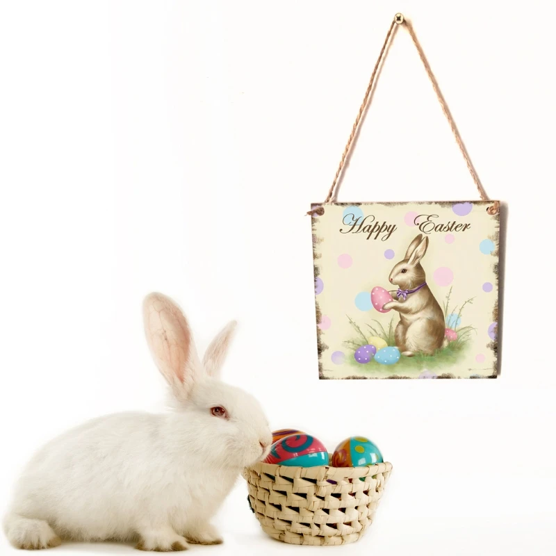 

Happy Easter Wooden Door Hanging Plaque Sign Board Eggs Chick Bunny Ornament 69HF