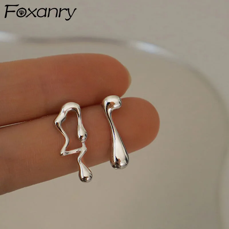 

FOXANRY Prevent Allergy Silver Color Stud Earrings New Fashion Hip Hop Vintage Simple Asymmetric Geometric Party Jewelry