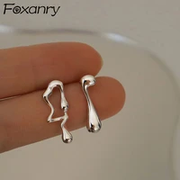 foxanry prevent allergy 925 stamp stud earrings new fashion hip hop vintage simple asymmetric geometric party jewelry
