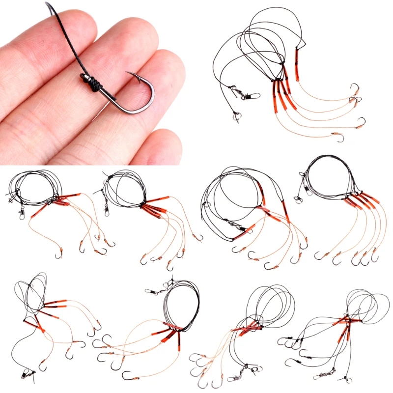 

Stainless Steel Fishing Tackle Lures String Rigs Swivel Fishhooks With 5 Hook R58B