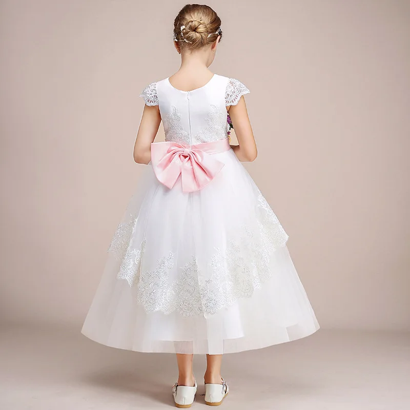 Белые Свадебные Платья с цветочным узором для девочек Элегантные кружевные