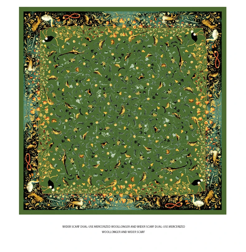 

Army green luxury silk scarf women printed bird 100% real silk twill scarves wrap foulard shawl 90cm square bandana lady gift