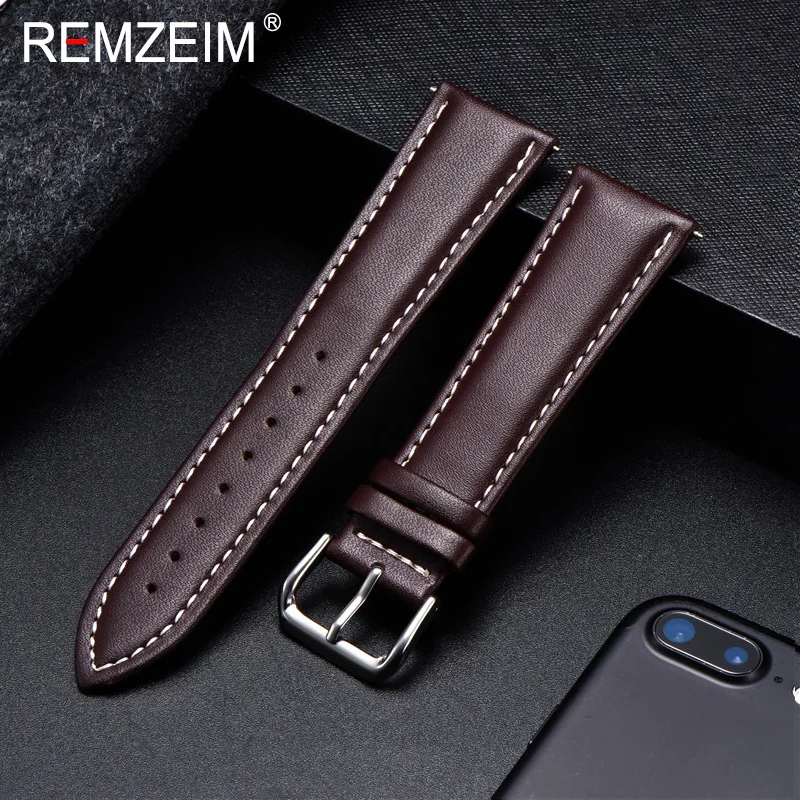 

REMZEIM Watch Band Genuine Leather straps Watchbands 18mm 20mm 22mm 24mm Watch Accessories Women Men Brown Black Belt Band
