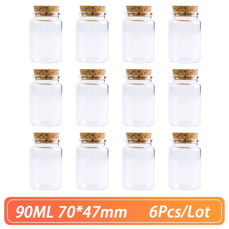 70*47mm 90ml Cork Glass Bottle Stopper Spicy Storage Jar Bottle Containers storage Jars Vials Glass spice DIY Craft 6pcs/Lot