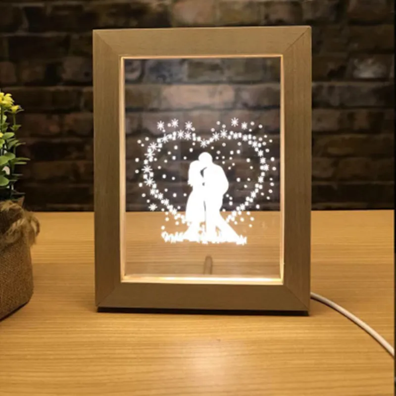 Креативный светильник светодиодный фоторамка деревянная настольная лампа