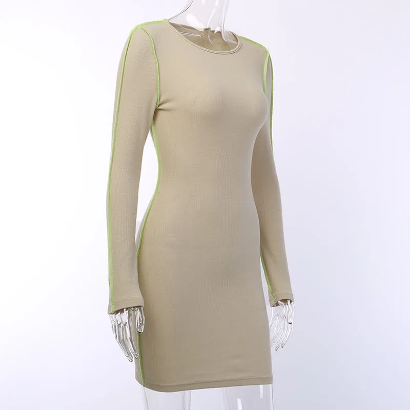Пикантные с круглым вырезом вязаное платье Для женщин длинными рукавами в стиле