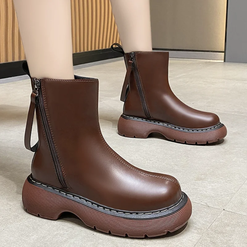 

New Women Ankle Boots 2021 Fashion Double Zipper Platform Shoes Woman Retro Casual Martin Boots Women Shoes Thick Heel Booties