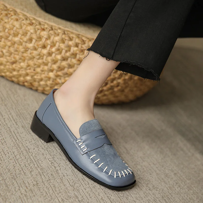 

QUTAA 2021 Patchwork Kid Suede Cow Leather Sewing Women Pumps Spring Autumn Retro Square Toe Slip On Female Shoes Size 34-39