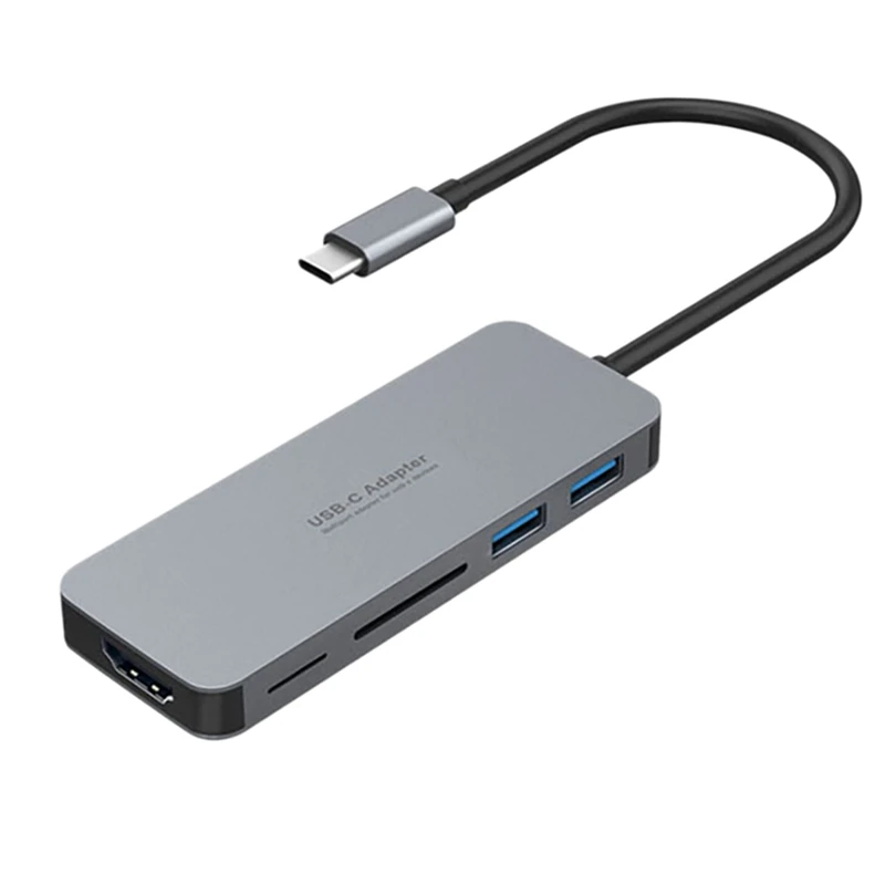 

Док-станция Type-C 5-в-1, конвертер с кардридером 4K HDMI, подходит для всех устройств USB C, ПК/планшета/фотокомпьютера