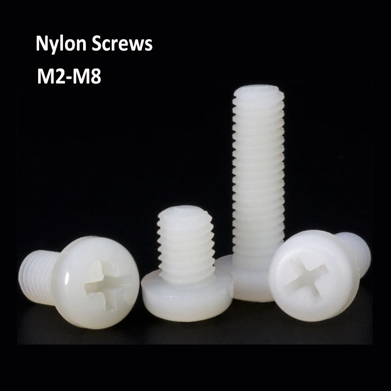 Белые нейлоновые винты Phillips с закругленной головкой пластиковые полукруглой и