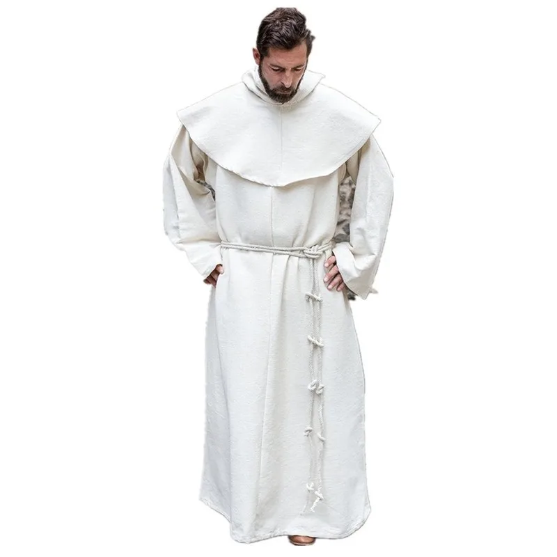 

S-5XL Renaissance Monk Clergy Habit Scapular Friar Costume Religious Saint Gown Robe Men Priest Hood Cowl Halloween Outfit