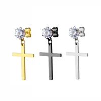hot sell ear stud mosaic shiny zircon cross earrings for women men stylish drop dangle earrings fine jewelry gift wholesale