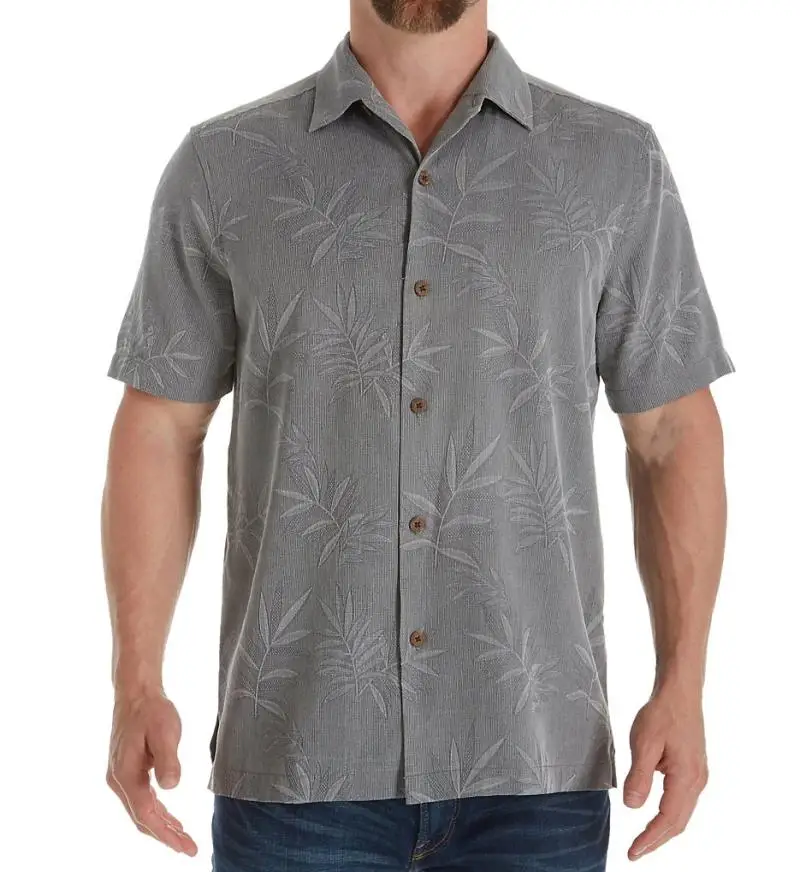 17 Colors Only 98pcs Mens Fashion Shirts 2019 Hawaii Floral Silk Original Fit Camp Shirt Leaves Textured Print Short Sleeves Big | Мужская