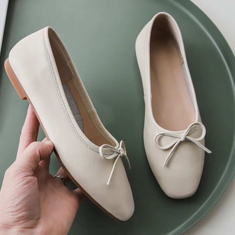 3 цвета женские балетки из натуральной кожи без застежки с бантиком Мокасины