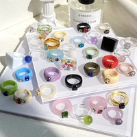 new fashion vintage simple acetate colorful acrylic rings set for women girls thick round resin rings jewelry accessories gifts