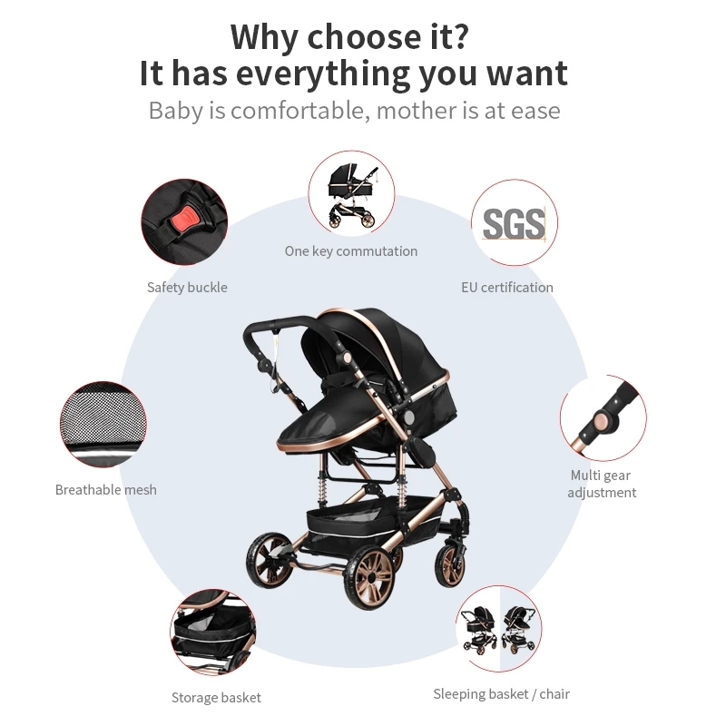 3 в 1 Детские коляски с высоким обзором коляска класса люкс для новорожденных
