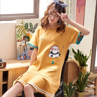 nightgown women Летние хлопковые ночные рубашки женские повседневные мягкие пижамы платье с буквенным принтом ночная рубашка женские ночные рубашки - Цвет: nightgown women