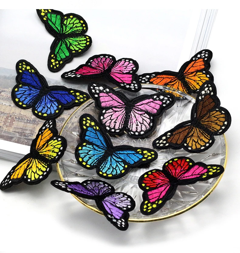 Тканевые вышитые цветные патчи-бабочки с утюгом наклейка аппликация сделай сам
