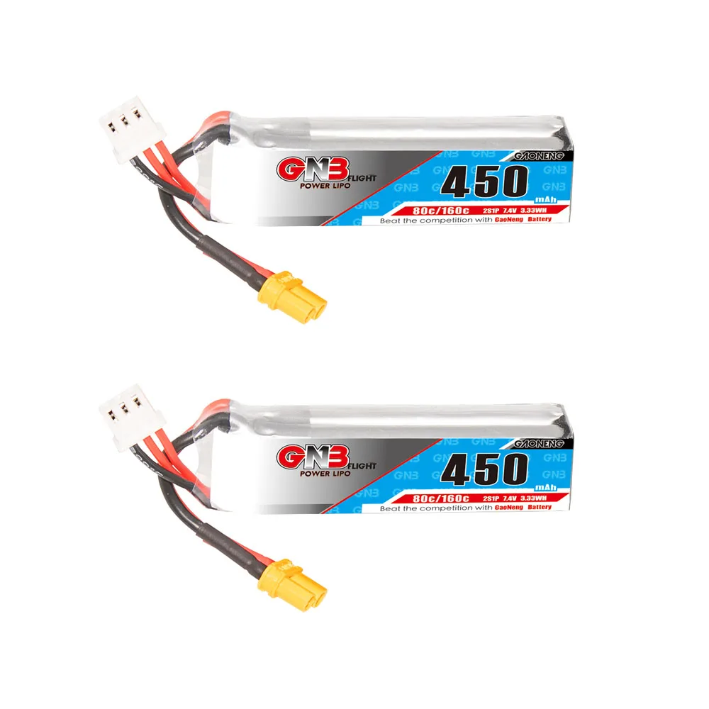 

2PCS GAONENG GNB 2S 450MAH 7.4V 80C Lipo Battery XT30 Plug For Happymodel Crux3 FPV Racing Cine Whoop BetaFPV Drone Quadcopter