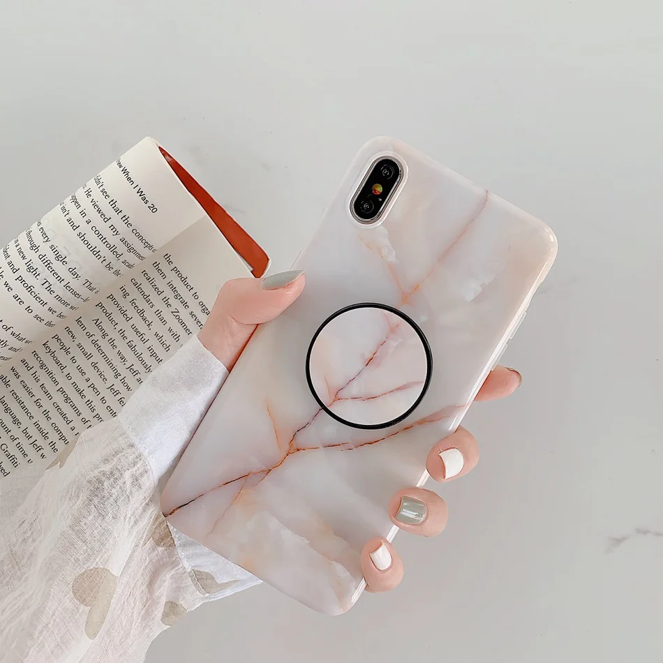 B5 Для iPhone XR X XS Max 7 Plus чехол раковины мраморный цветок Складная подставка держатель чехол для iPhone 8 6 6s Plus Мягкий чехол - Цвет: B5