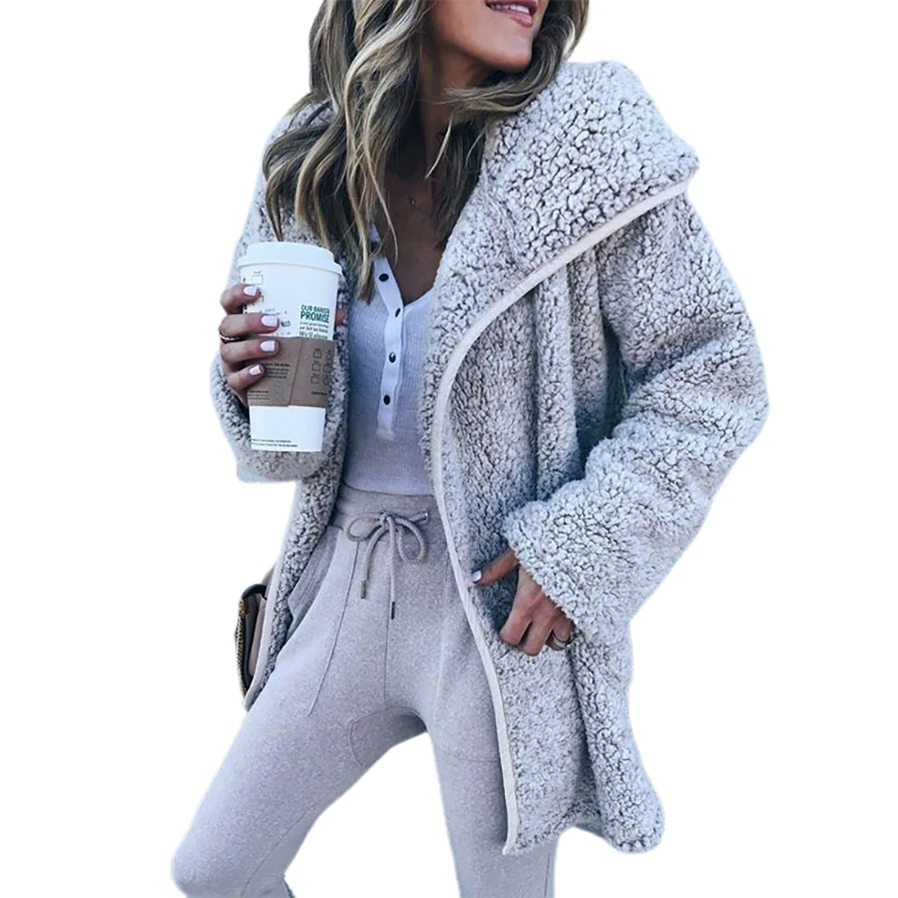 Женская осенне зимняя однотонная теплая Свободная куртка из искусственного