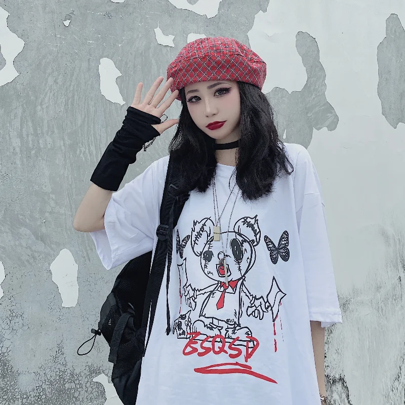 

Summer New Female T-shirt South Korea Ins Funeral Hand-painted Clown Cartoon Loose Male and Female Same Style