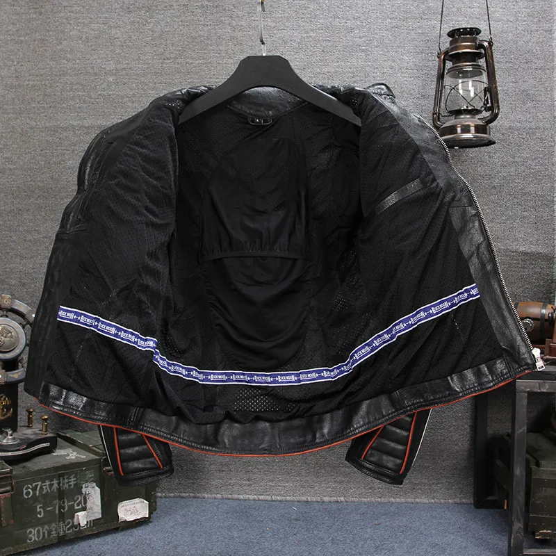 

2020 Black American Style Biker's Jacket Plus Size XXXXL Genuine Cowhide Slim Fit X Men Motorcycle Leather Coat