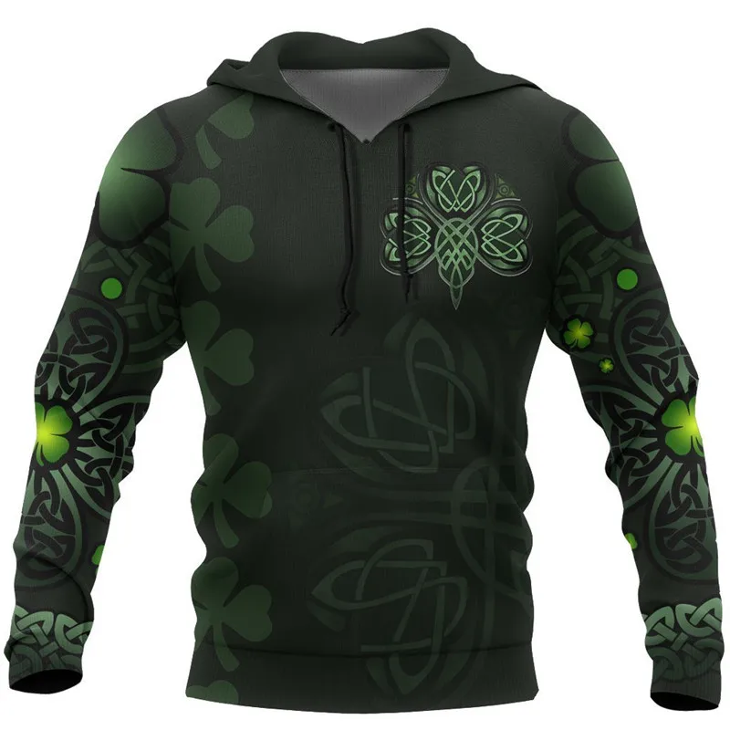 

Fashion Celtic clover men's and women's autumn Sweatshirt casual Street hip hop Harajuku Hoodie Unisex 3D printed zipper Hoodie