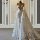 Потрясающее кружевное свадебное платье с длинным рукавом и аппликацией, со съемным шлейфом и прозрачным вырезом, свадебное платье с бисером, женское платье