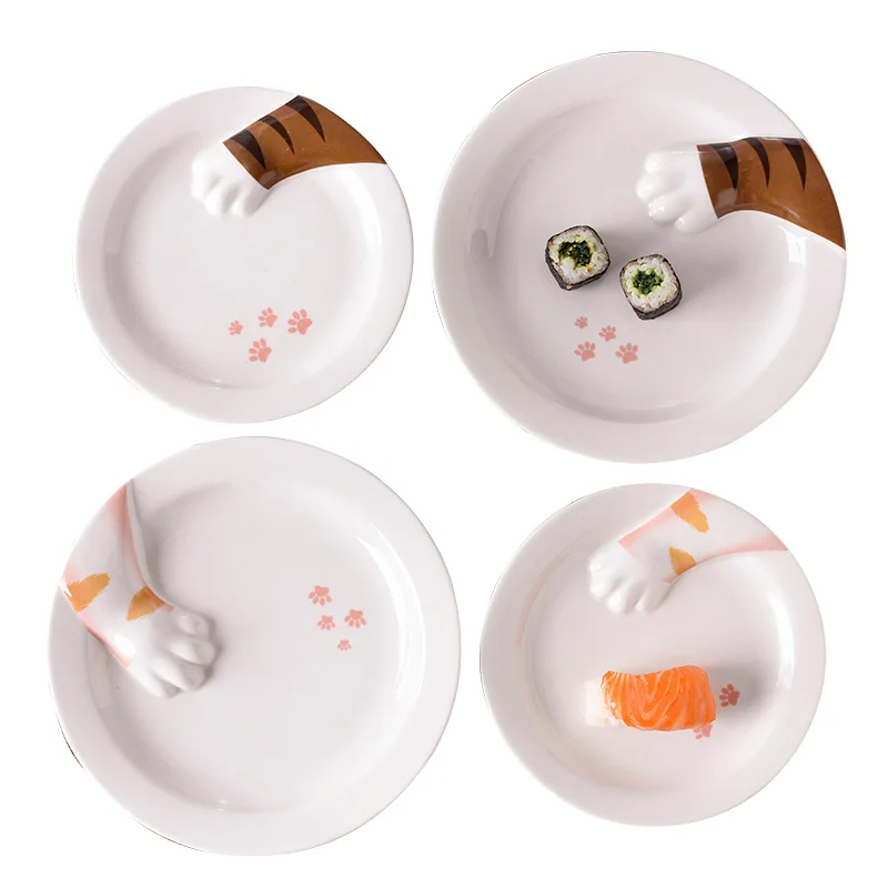 

Japanese cat paw three-dimensional meal plate cute cat claw meat ball three flower cat plate cat small meat pad breakfast disc