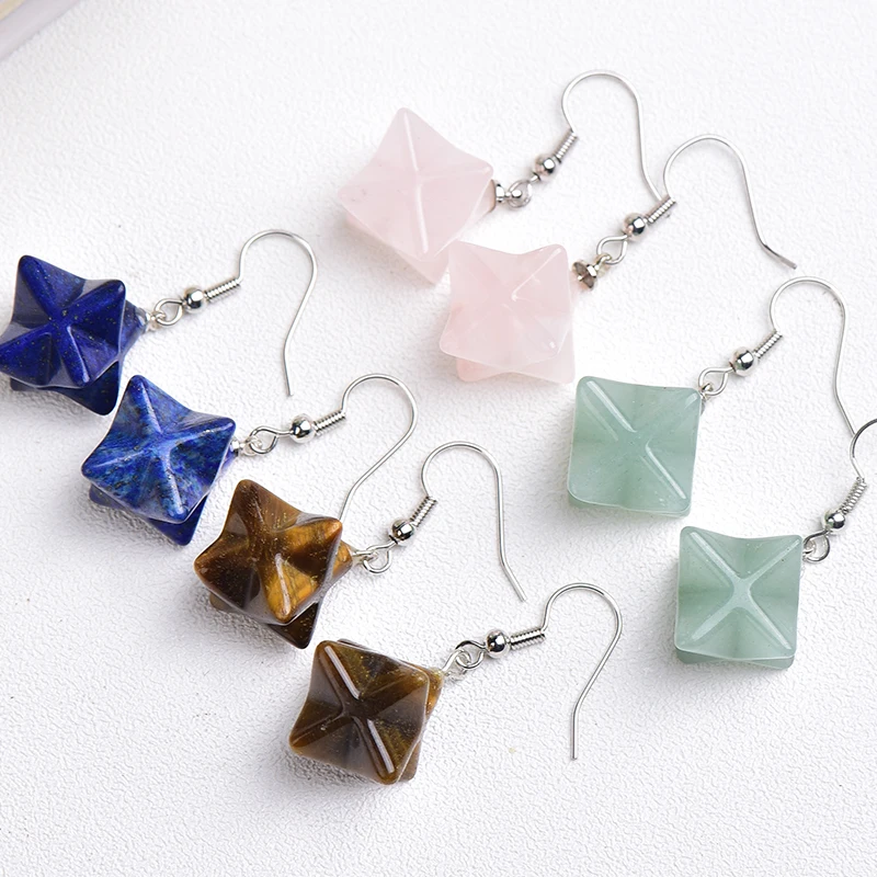 

1PC Natural Crystal Merkaba Earrings Crystal Ore Magic Restoration Healing Crystal Increase Charm Earrings Ladies Jewelry Gifts