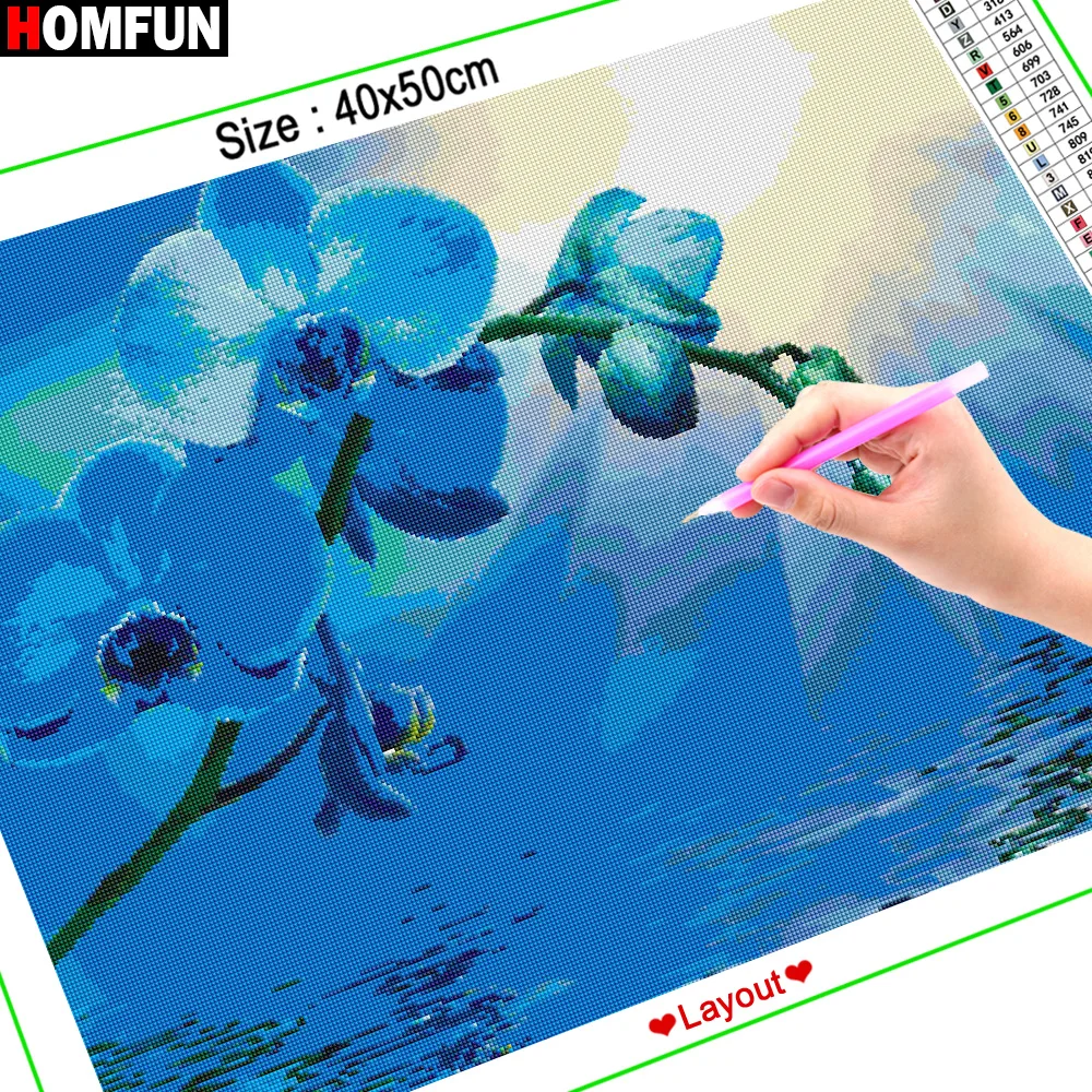 HOMFUN Full Diamond Embroidery Diy 5D Painting Cross Stitch &quotBlue orchid landscape&quot Drill Home Room Decor A27244 | Дом и сад