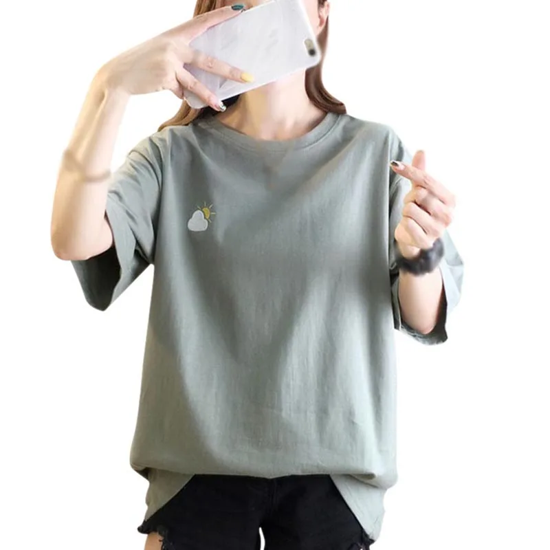 

Loose T-shirt Women Short Sleeve Summer Print Simple Student Couple Round Neck Top Female Crop Top Ladies Shirt