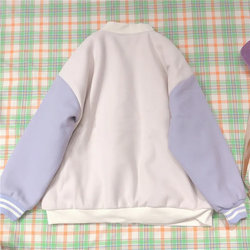 

Thicken Baseball Uniform Jacket Women Japanese Preppy Small Fresh Cute Cake Letters Embroidery Coat Girl Outer Tops Student