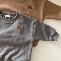 2022 new fashion baby embroidered bear sweatshirt solid kids boys long sleeve pullover tops cotton baby girl cute bear clothes