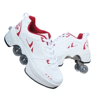 deformation parkour shoes four wheels rounds of running shoes roller skates shoes adults kids unisex