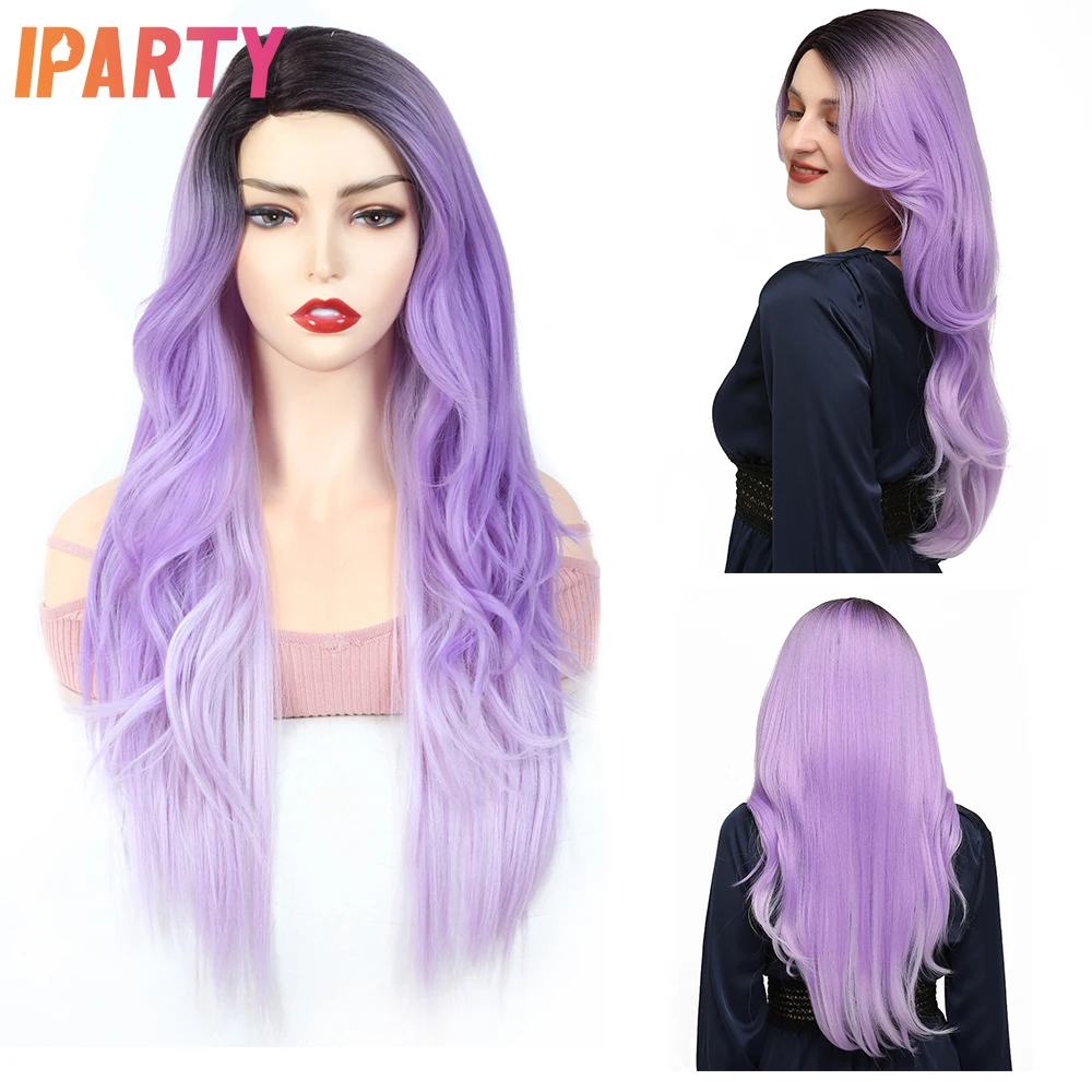 Кружевная часть синтетические парики выделить фиолетовый цвет Для женщин волос