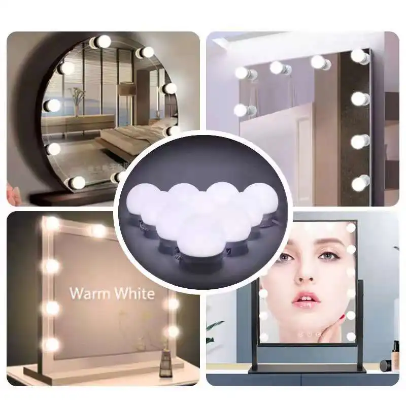 

Portable 5Bulb Makeup Hollywood Mirror Light Vanity Table Bathroom 3-Color Stepless Dimmable Dressing Lighting Battery Powered