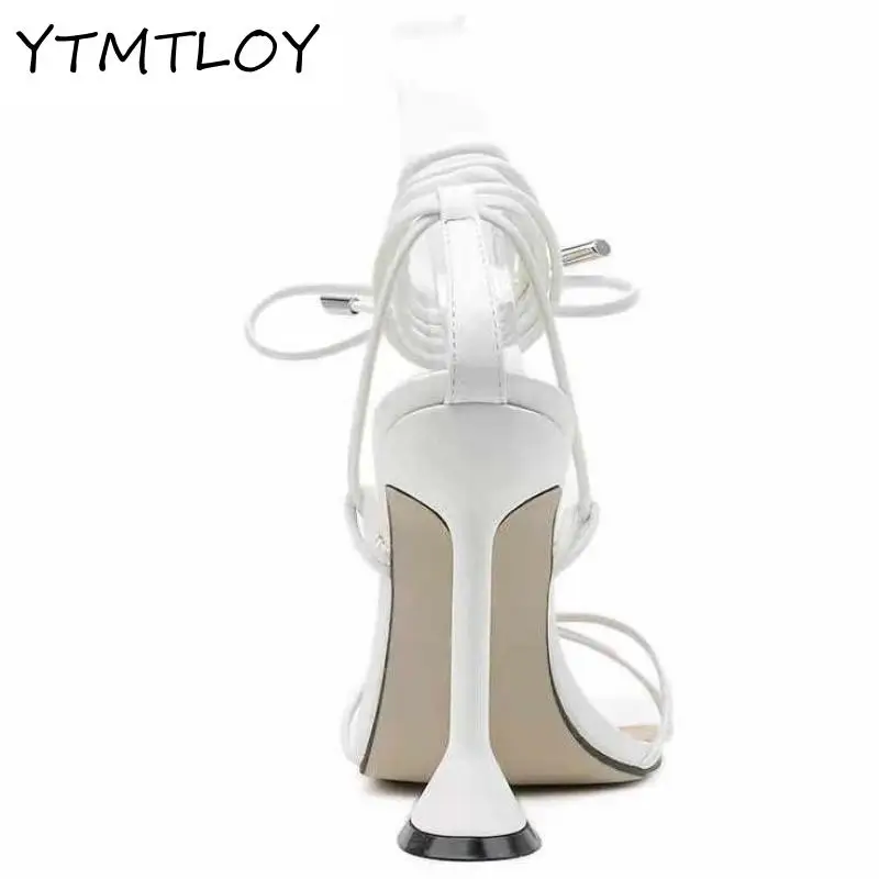 Summer Women's Shoes Sandals Basic Pu Fashion Cross-tied Spike High Heels Lace Party Pump Size 35-43 Black White Apricot | Обувь